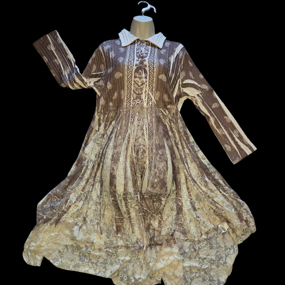 Women’s Brown Patterned Long Sleeve Midi Dress - Unbranded